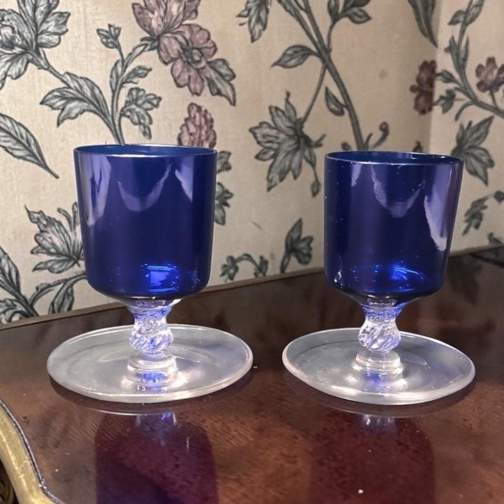 Cambridge Glass‎ Footed Cigarette Urns, Set of 2, Vintage Cobalt Blue Glassware